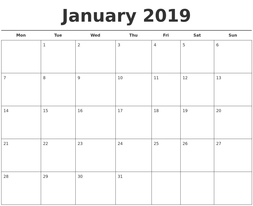 Free Monthly Calendar Printable
